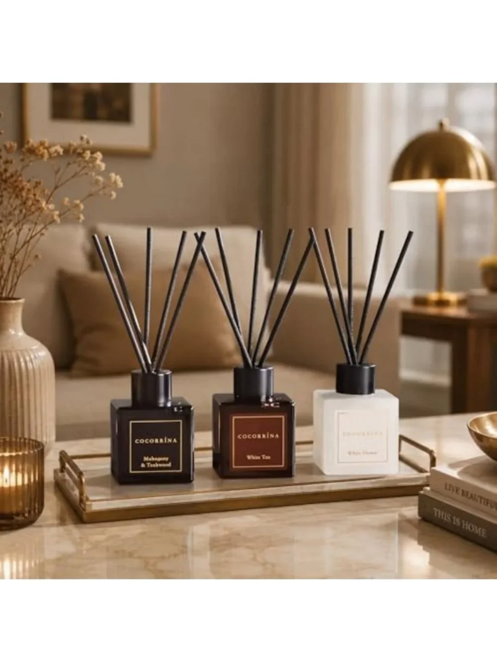 Reed Diffuser Set Trio - Mahogany Teakwood, White Flower & White Tea - Home